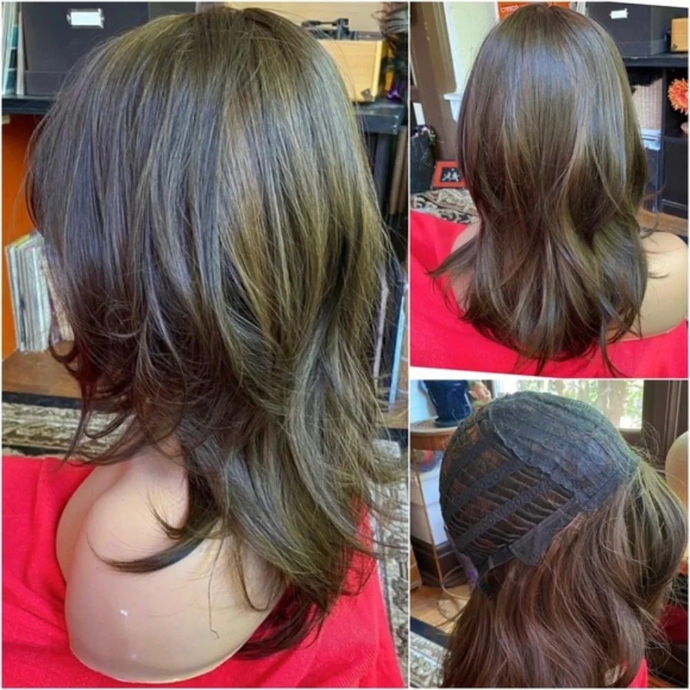 Realistic brunette with luminous highlights wig